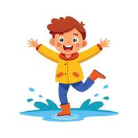 Boy Jumping into Puddle with Joyful Expression vector