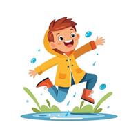 Joyful Boy Jumping into Puddle with Glee vector