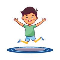 Joyful Boy Jumping on Trampoline with Glee vector