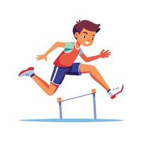 Joyful Boy Jumping Over Hurdle with Glee vector
