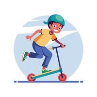 Young Boy Doing Scooter Tricks on Ramp vector