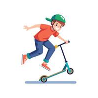 Boy Performing Tricks on Scooter at Ramp vector