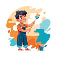 Young Boy Creating a Vibrant Mural Scene vector