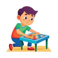 Young Boy Enjoying Board Game with Great Fun vector