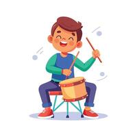 Dynamic Boy Enthusiastically Playing Drum vector