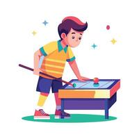 Energetic Boy Engaged in Air Hockey Game vector
