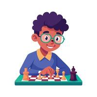 Dynamic Boy Sitting at Chess Table Thinking vector