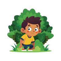 Energetic Boy Peeking Out in Hide and Seek vector