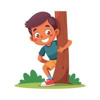 Young Boy Crouching During Hide and Seek vector