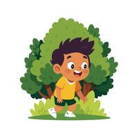 Boy Peeking Out While Playing Hide and Seek vector