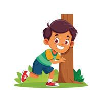 Illustration of Boy Crouching Hiding in Game vector
