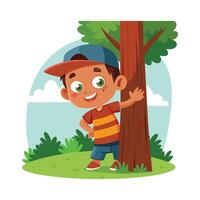Boy Peeking Out in Exciting Hide and Seek Game vector