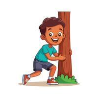 Boy Crouching While Playing Hide and Seek vector