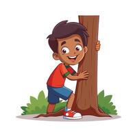 Scene of Boy Crouching in Hide and Seek vector