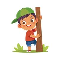 Scene of Boy Peeking Out While Playing Hide and Seek vector
