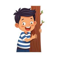 Young Boy Peeking Out in Hide and Seek Game vector