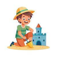 Illustration of Boy Joyfully Playing in Sandbox vector