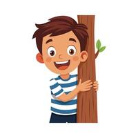 Scene of Boy Peeking Out While Hiding vector