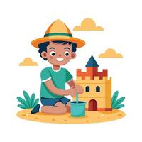 Boy Enjoying Playtime in Sandbox with Toys vector