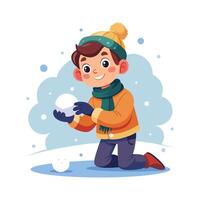 Young Boy Enjoying Winter Fun Playing in Snow vector