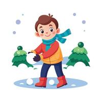 Illustration of Boy Delighted Playing in Snow vector