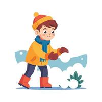 Scene of Boy Playing Happily in the Winter Snow vector