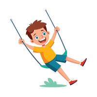Young Boy Soaring Joyfully on Swing vector