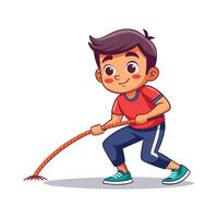 Boy Gripping Rope in Exciting Tug of War vector