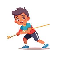 Young Boy Enthusiastically Participating in Tug of War vector