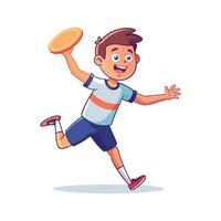 Boy Happily Throwing a Colorful Frisbee vector
