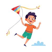Active Boy Enjoying Kite Flying Fun vector