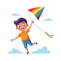Child Joyfully Flying a Colorful Kite vector