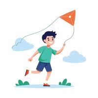 Child Joyfully Flying a Colorful Kite. vector