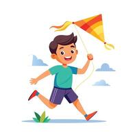 Child Joyfully Running with a Kite vector
