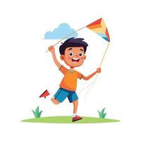 Boy Running with a Colorful Kite vector