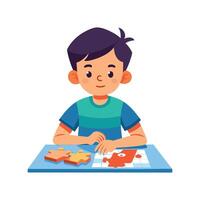 Boy Enthusiastically Sitting with Puzzle vector