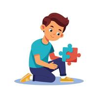 Child Sitting and Enjoying Puzzle Play vector
