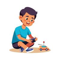 Active Boy Engaging with Remote Control Car Design vector