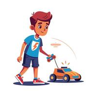 Child Enjoying Remote Control Car Design vector