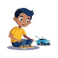 Child Joyfully Designing Remote Control Car vector