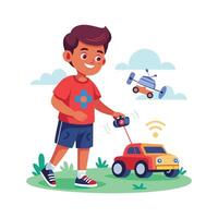 Joyful Boy Having Fun with Remote Control Car vector