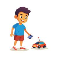 Joyful Boy Having Fun with Remote Control Car Illustration vector