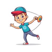 Boy Skillfully Playing with a YoYo Outdoors vector