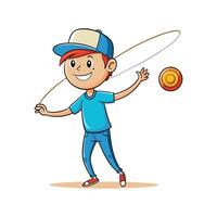 Joyful Boy Skillfully Playing with His YoYo. vector