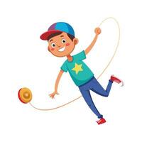 Joyful Boy Skillfully Playing with YoYo. vector