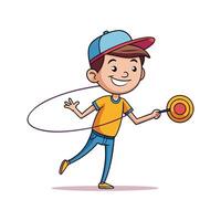 Boy Skillfully Playing with a YoYo Outdoors. vector