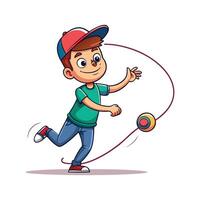 Active Boy Enjoying Skillful YoYo Play. vector