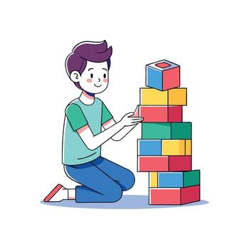 niño hábilmente jugando con edificio bloques vector