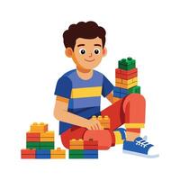 Active Boy Engaging with LEGO Blocks vector