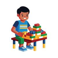 Innovative Boy Enjoying Time with Lego Blocks vector